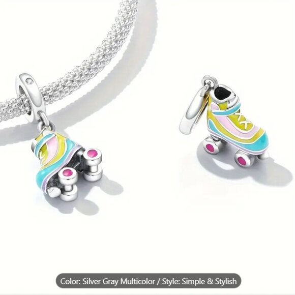 Colorful Miniature Skateboard Silverplated Fashion charm - Picture 1 of 4